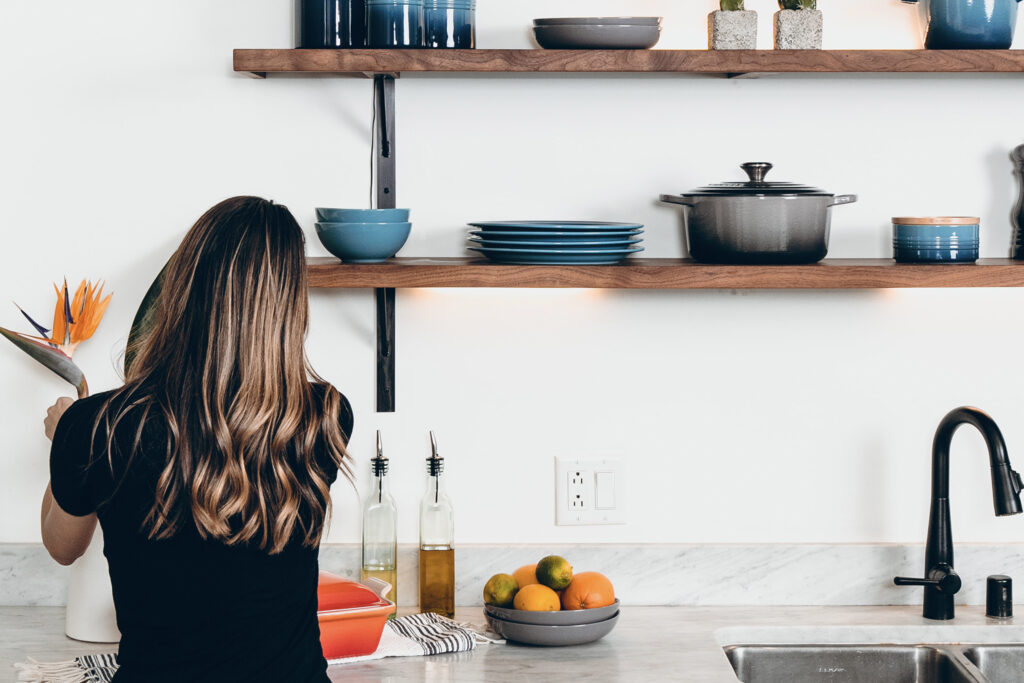 Woman baking in a beautiful clean kitchen